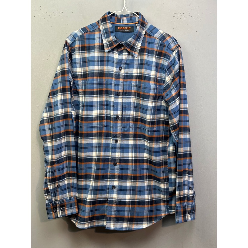 Ridgecut Button Down Men M Blue‎ Plaid Toughwear Workwear Vented Stretch Shirt